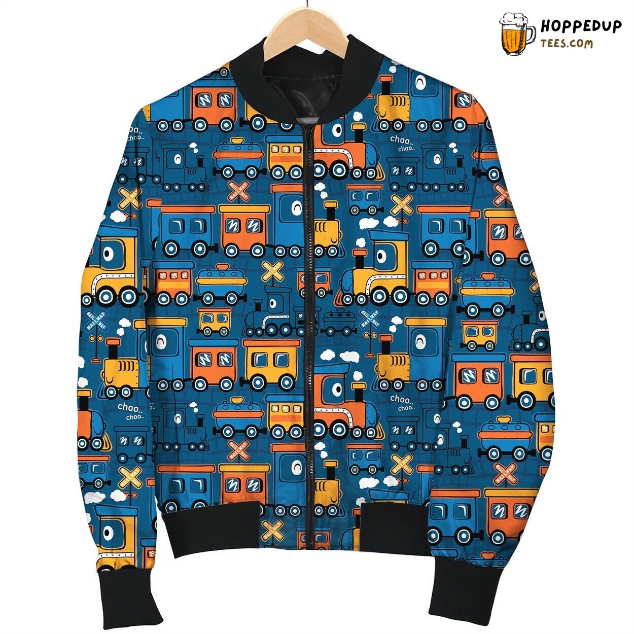 Train Cartoon Kids Joy Winter Bomber Jacket Animated Rail Fun