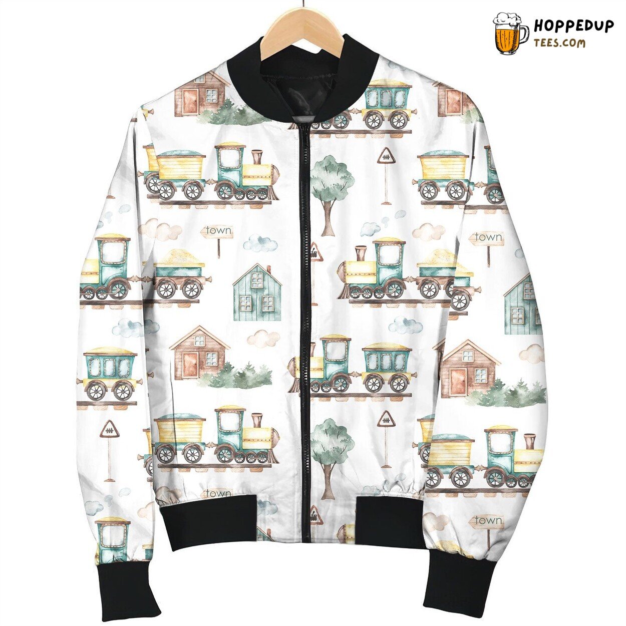 Train Town Nostalgic Scene Winter Bomber Jacket Rail Adventure