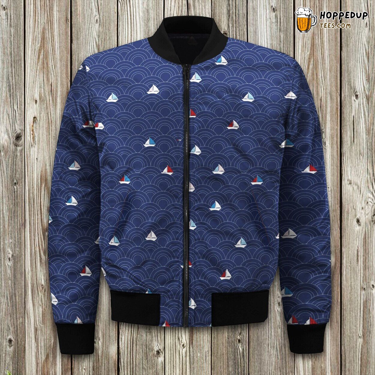 Tranquil Lake Boat Scene Winter Bomber Jacket Peaceful Nature’s Fashion