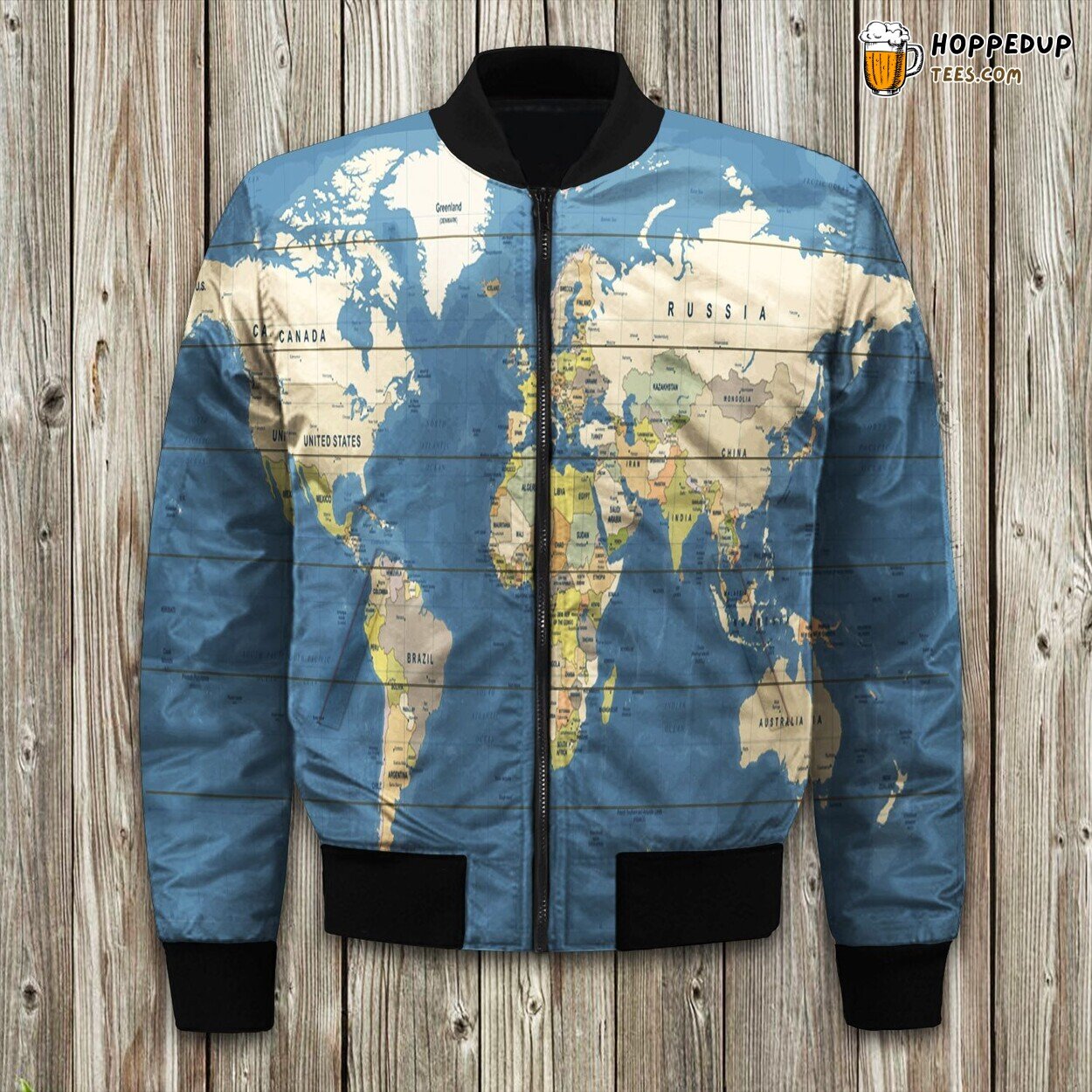 Traveler’s Dream World Map Design Winter Bomber Jacket Global Adventure