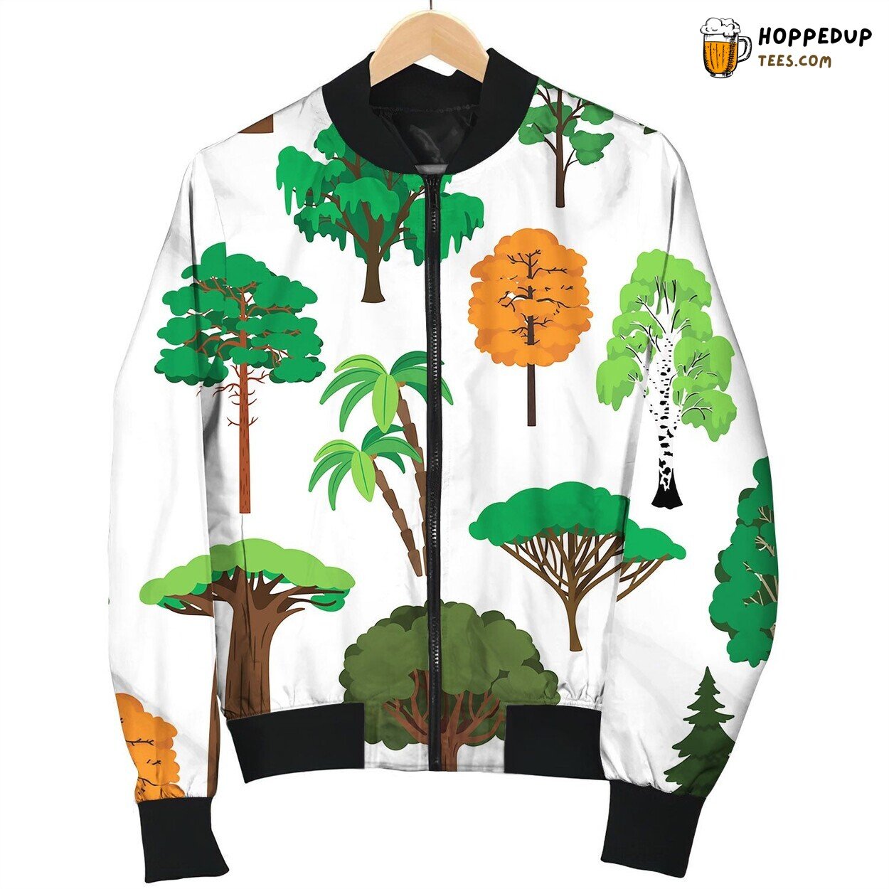 Trees Pattern On White Bomber Jacket