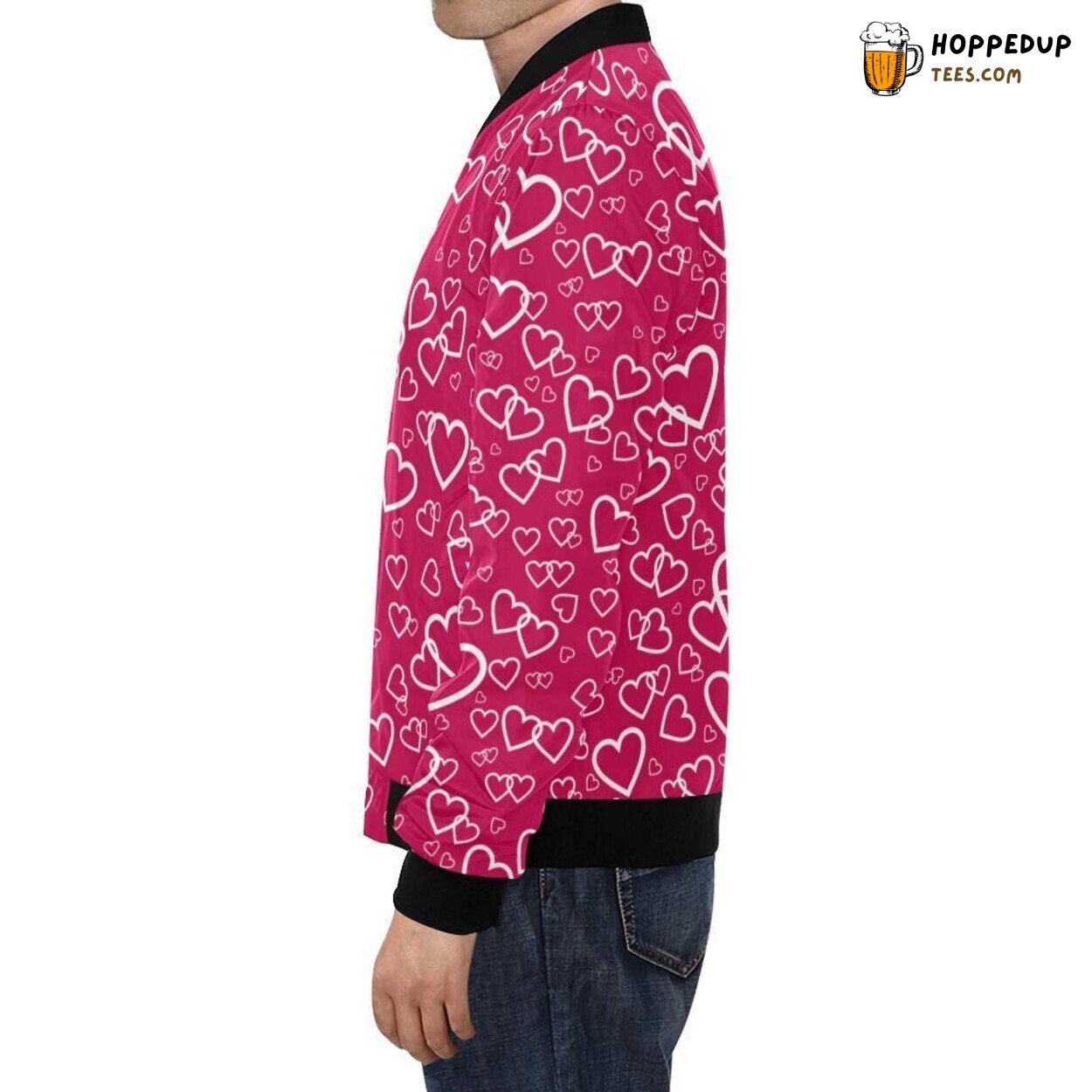 Trendsetting Men’s Bomber Jacket with a Heart Pattern Print