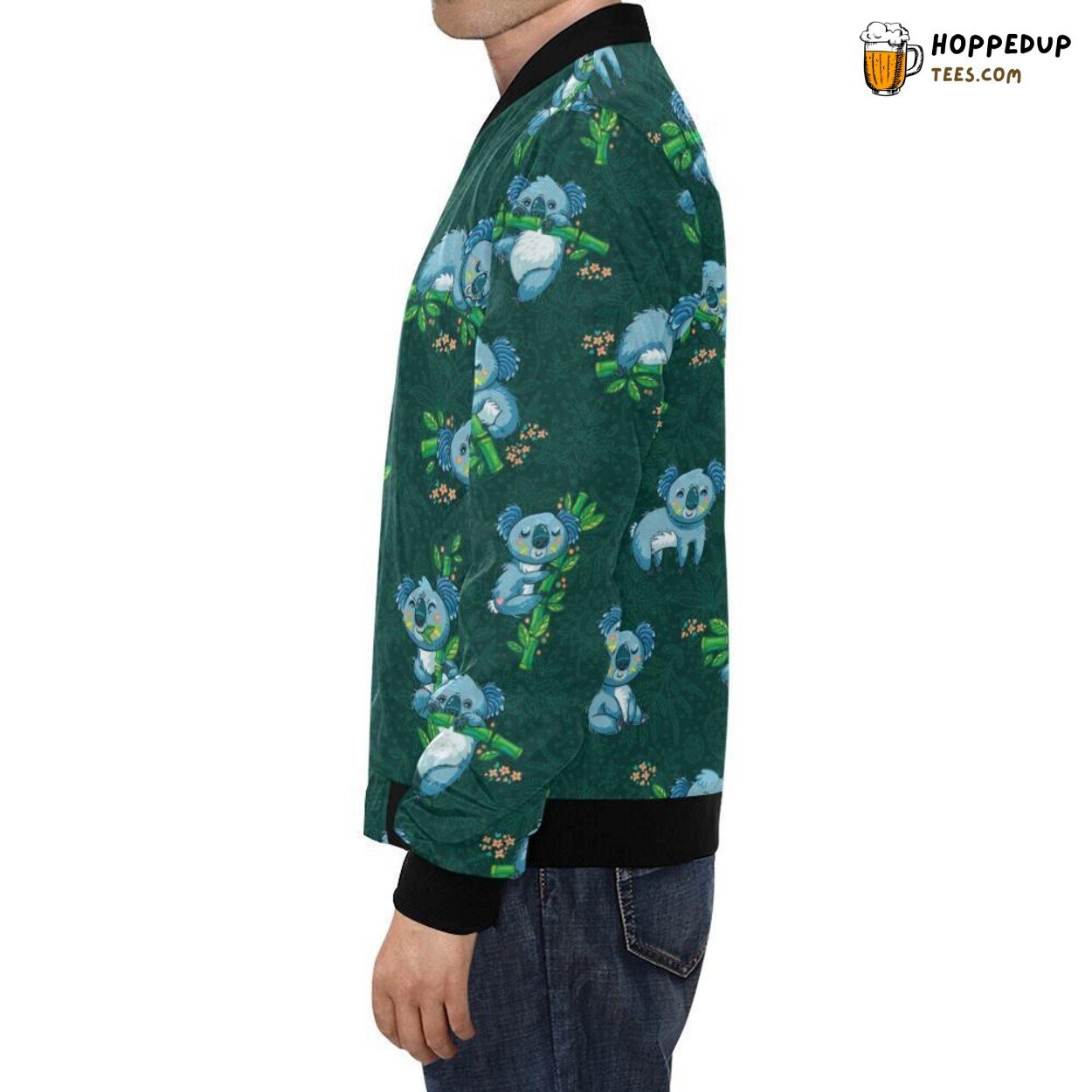 Trendsetting Men’s Bomber Jacket with Bamboo & Koala Pattern Print