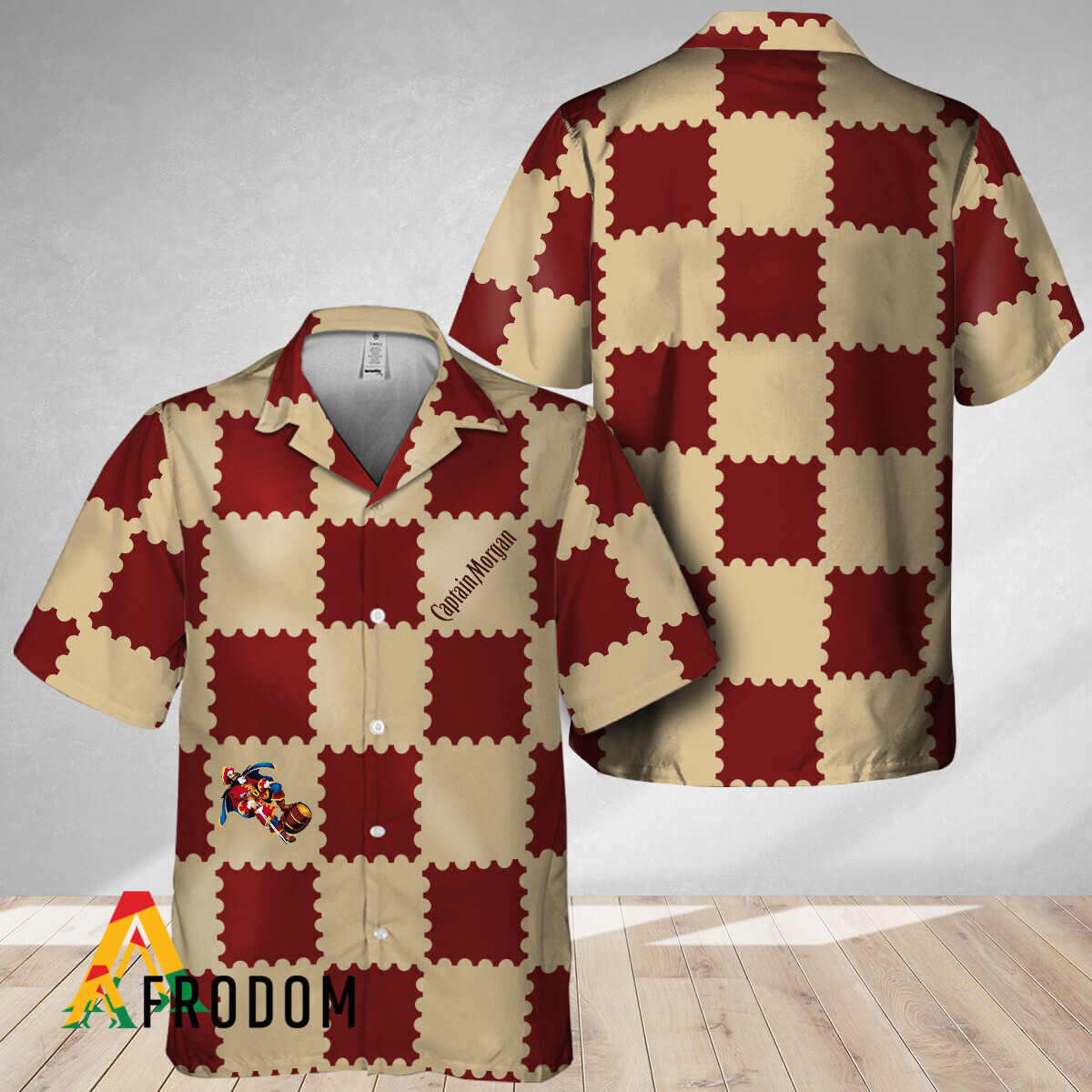 Trendy Gingham Captain Morgan Hawaiian Shirt HU