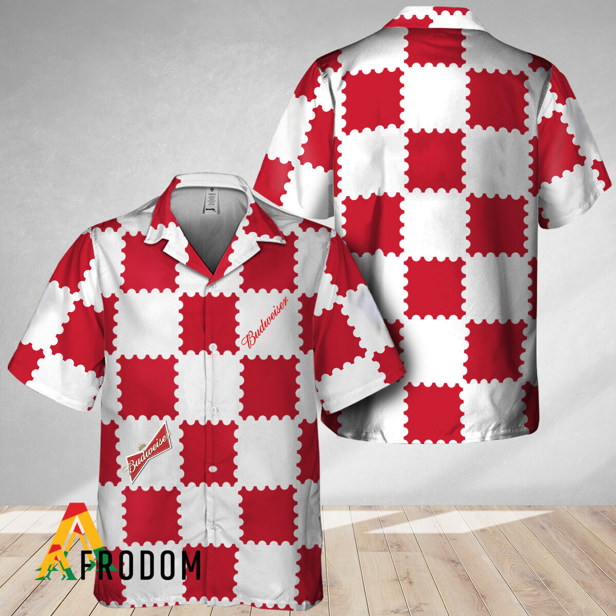 Trendy Gingham Hawaiian Shirt Budweiser Beer Style HU