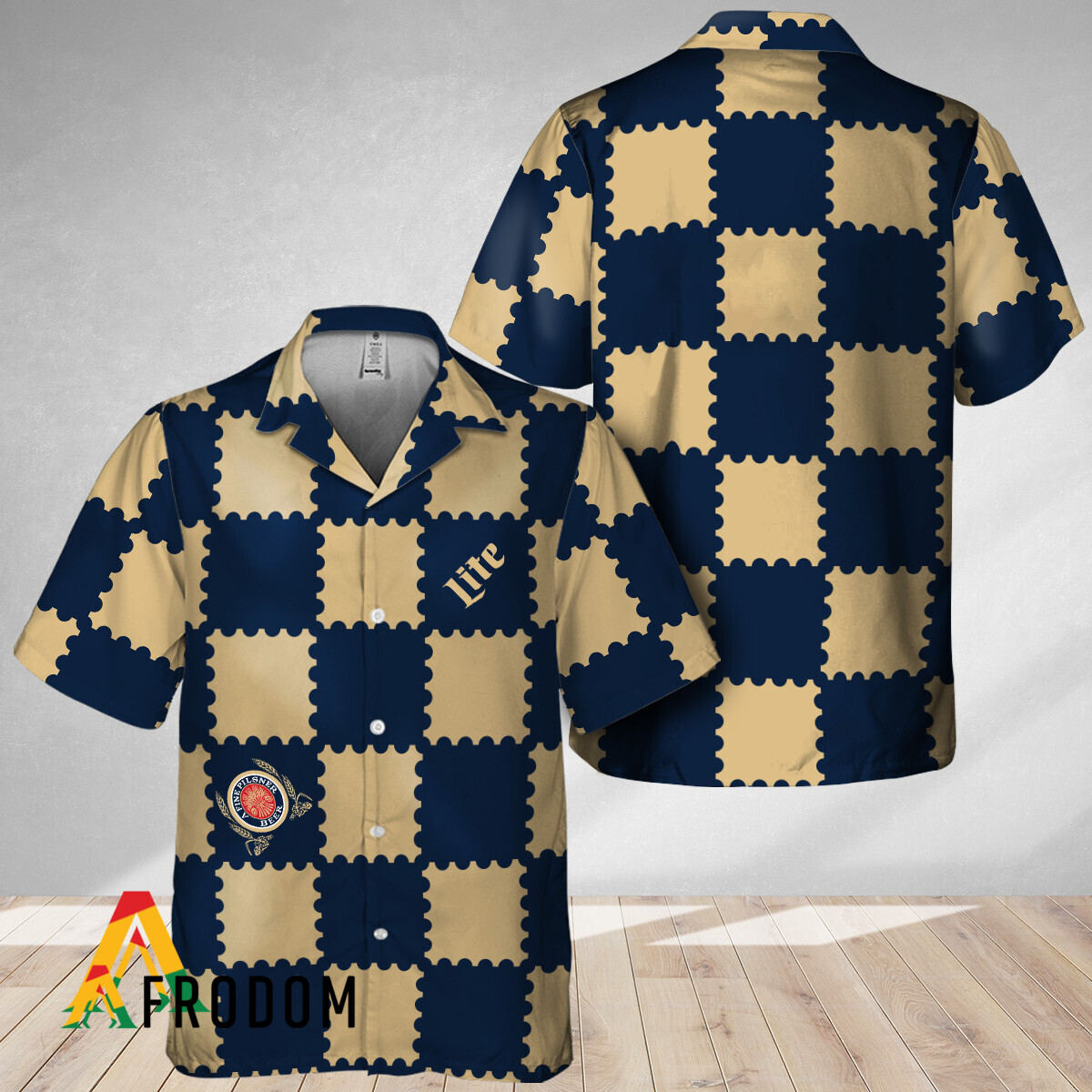 Trendy Gingham Hawaiian Shirt Miller Lite Style HU