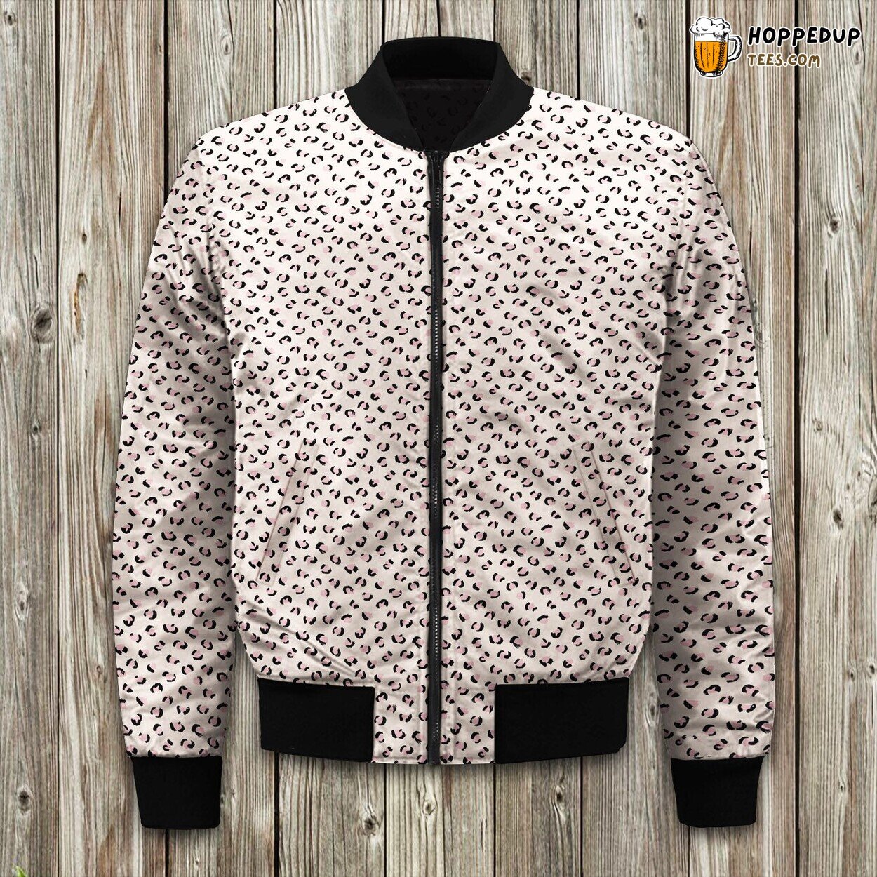 Trendy Leopard Print Animals Fur Modern Scandinavian Style Raw Brush Abstract Spring Summer Pink Nude Bomber Jacket