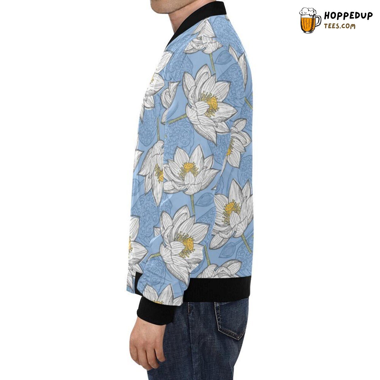 Trendy Lotus Pattern Print Design Men’s Fashion Forward Bomber Jacket