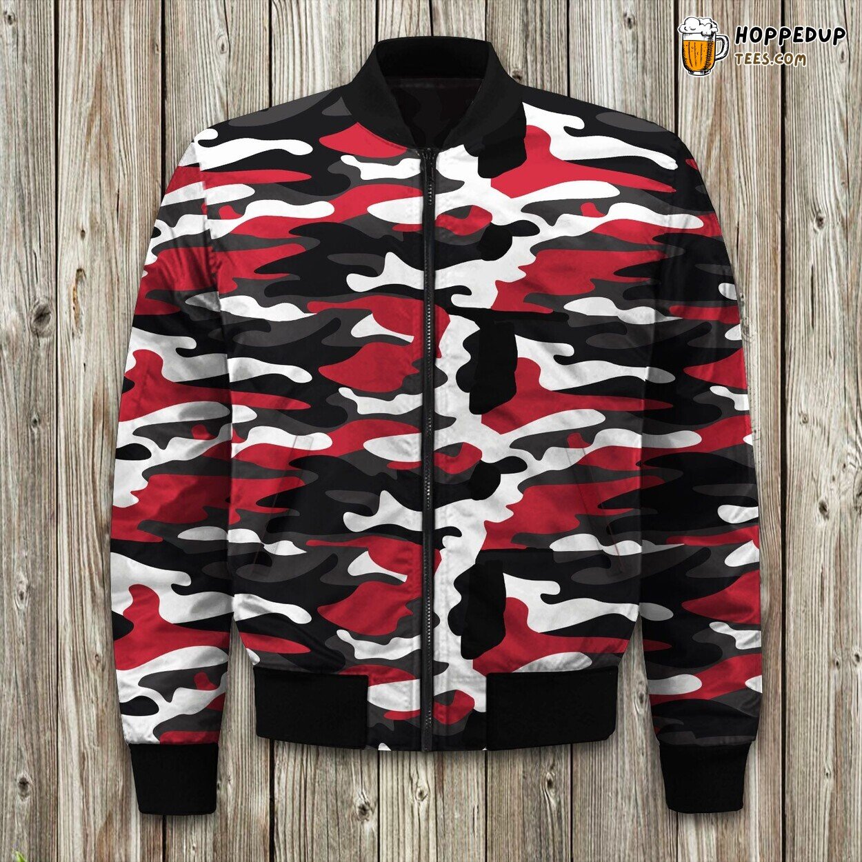 Trendy Red Snow Camouflage Winter Bomber Jacket Fashionable Design Wear