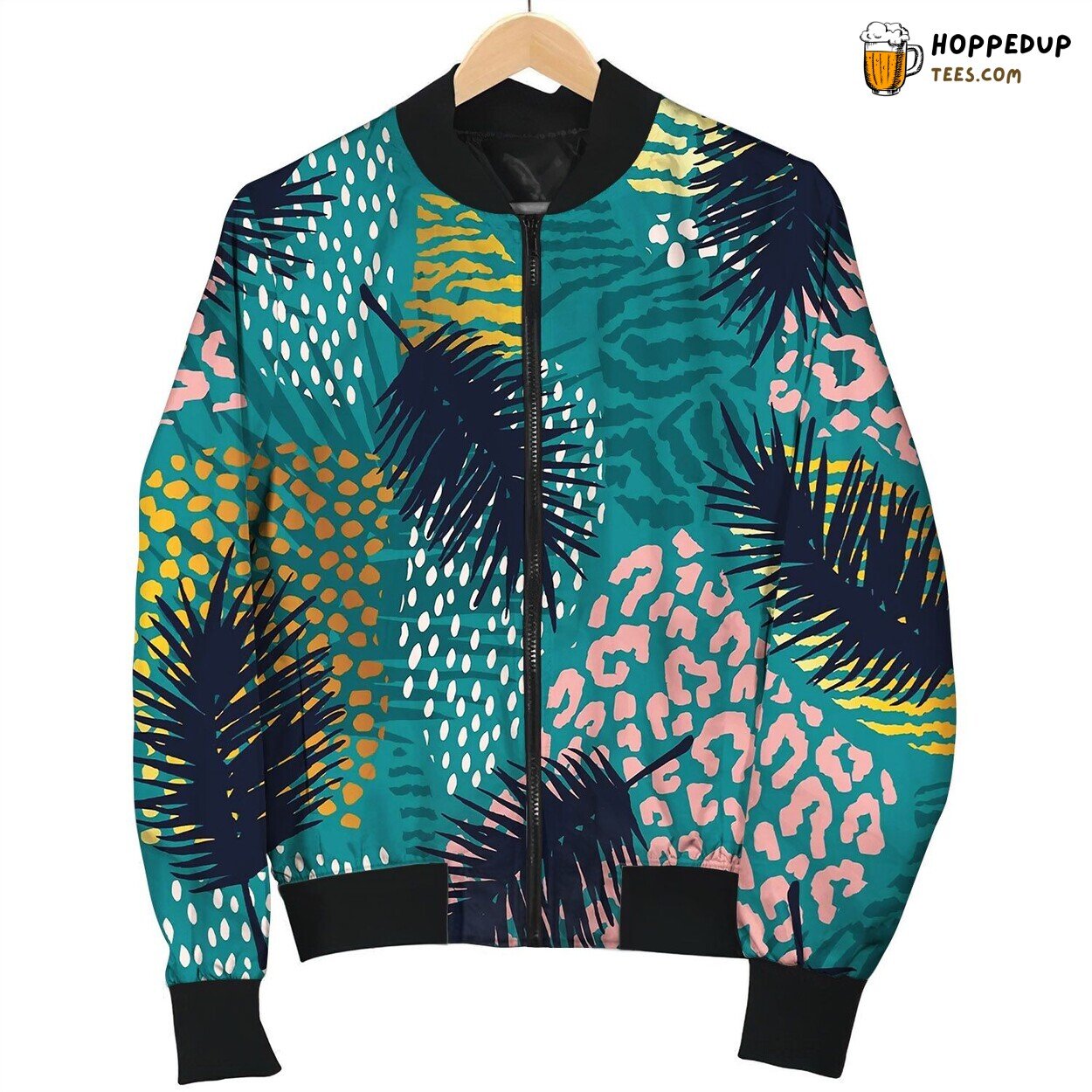 Trendy Seamless Exotic Pattern With Palm Animal Bomber Jacket