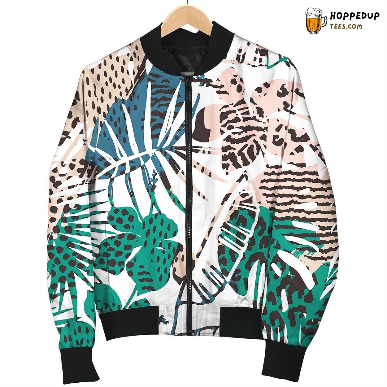 Trendy Seamless Exotic Pattern With Palm Animal Cute Bomber Jacket