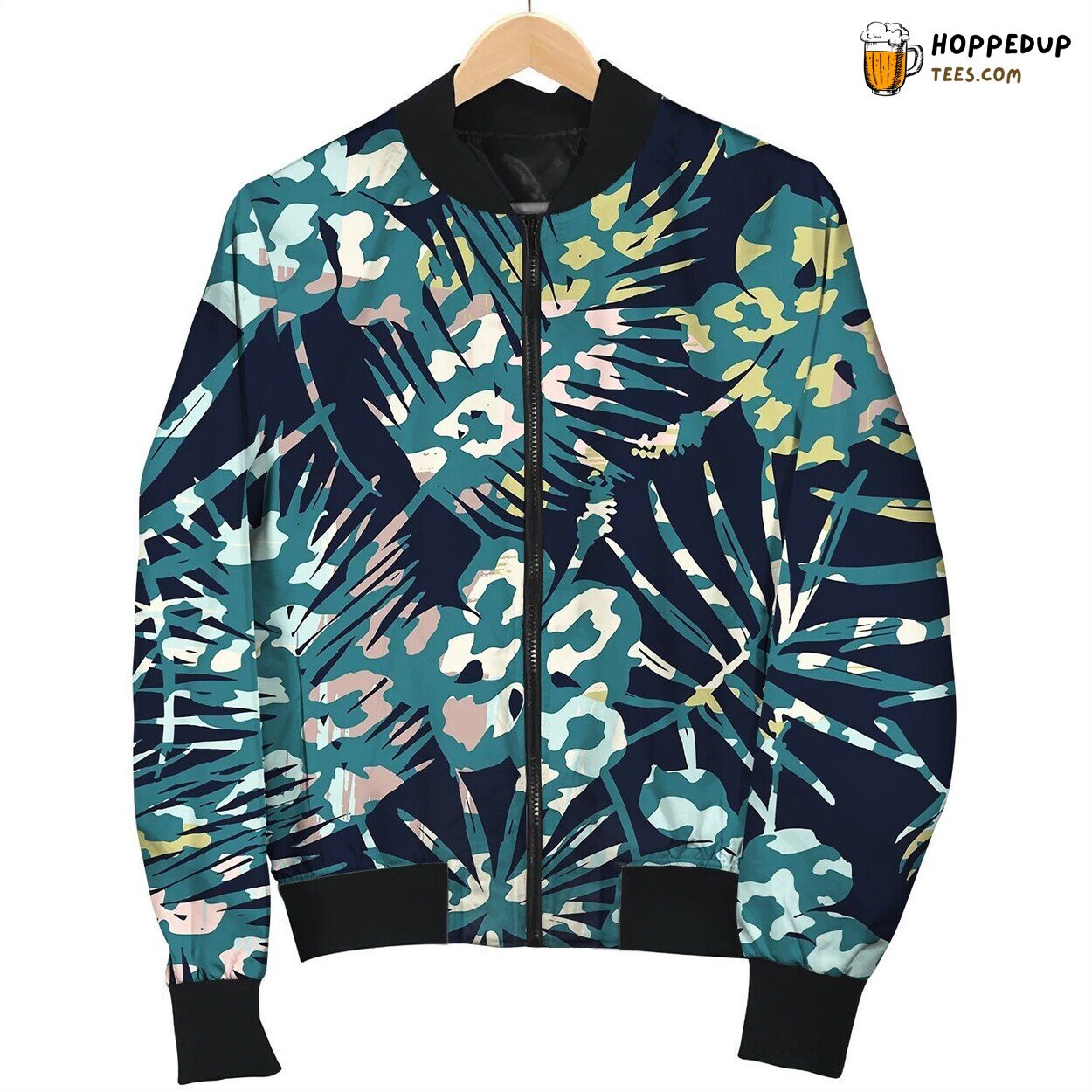 Trendy Seamless Exotic Pattern With Palm Animal Love Bomber Jacket