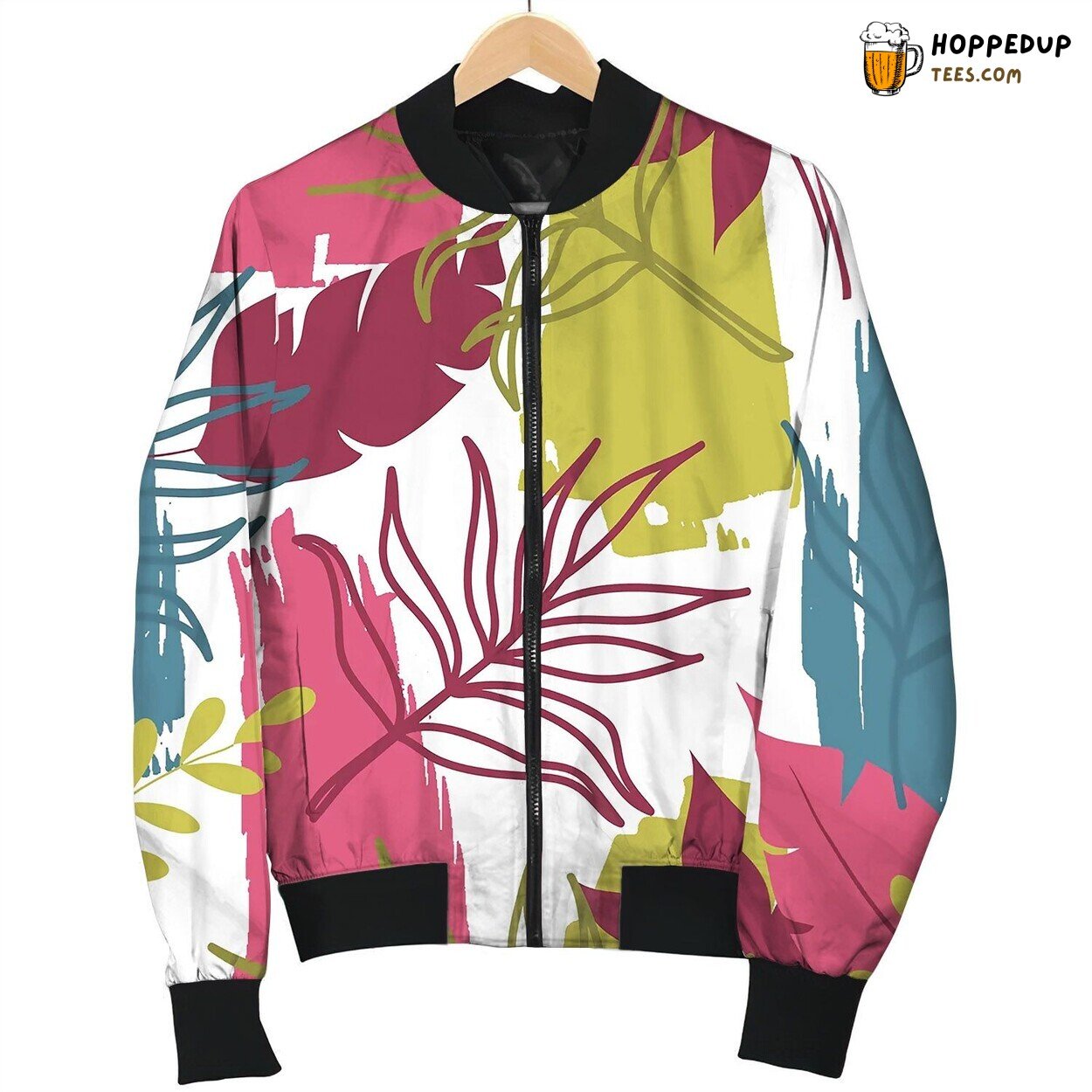 Trendy Seamless Pattern With Tropical Leaves Bomber Jacket