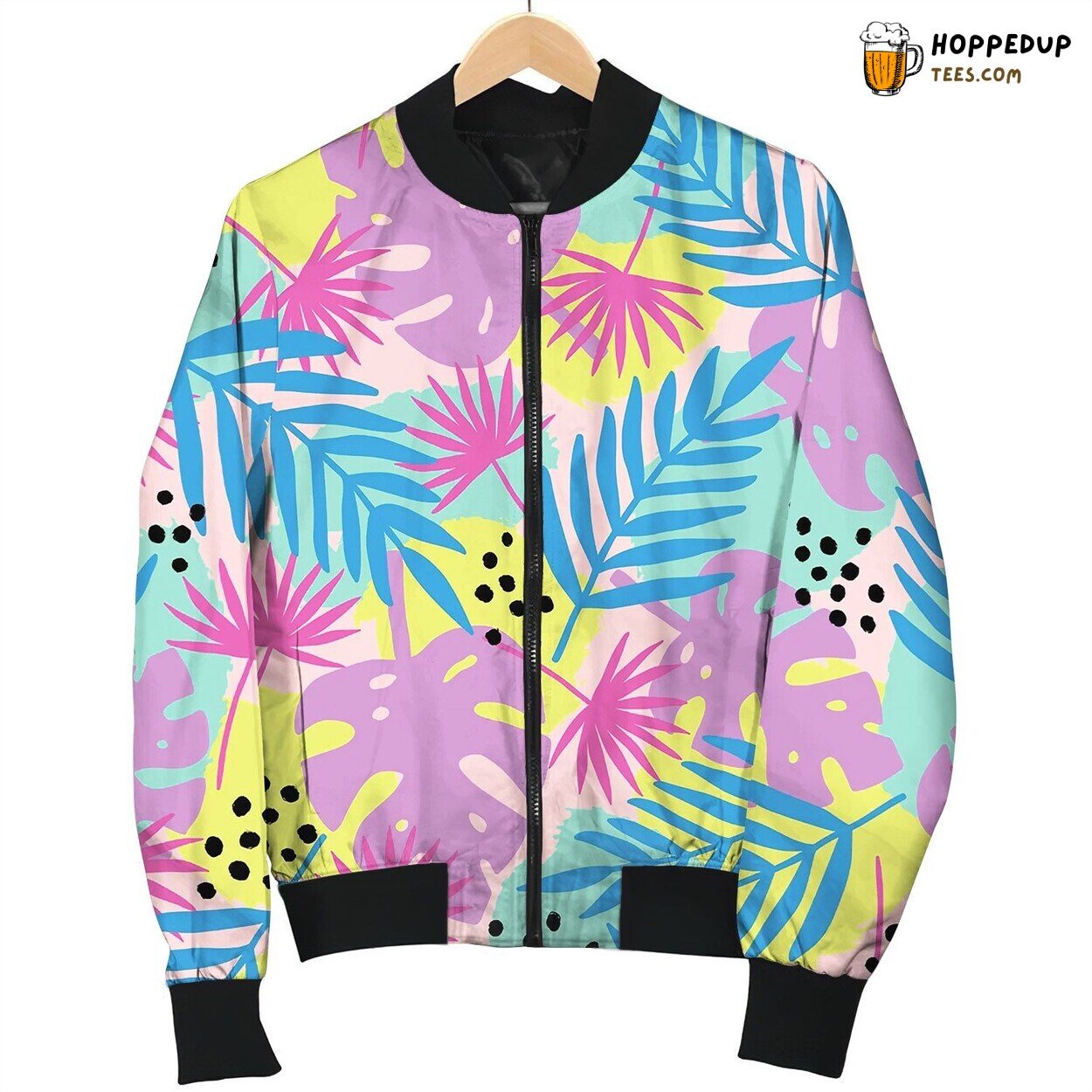Trendy Tropical Leaves Seamless Pattern Bomber Jacket