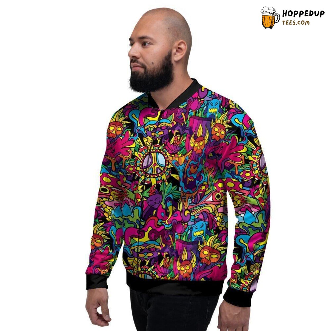 Tribal Art Inspired Trippy Design Men’s Bomber Jacket Abstract Patterns Fashion