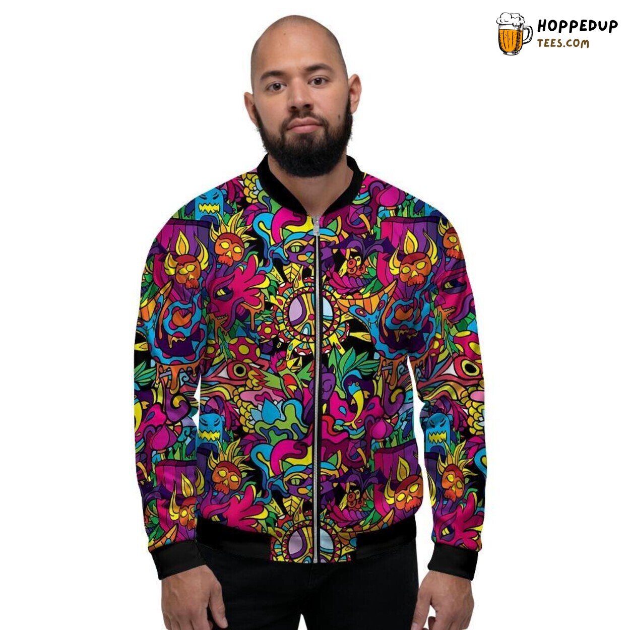 Tribal Art Inspired Trippy Design Men’s Bomber Jacket Abstract Patterns Fashion