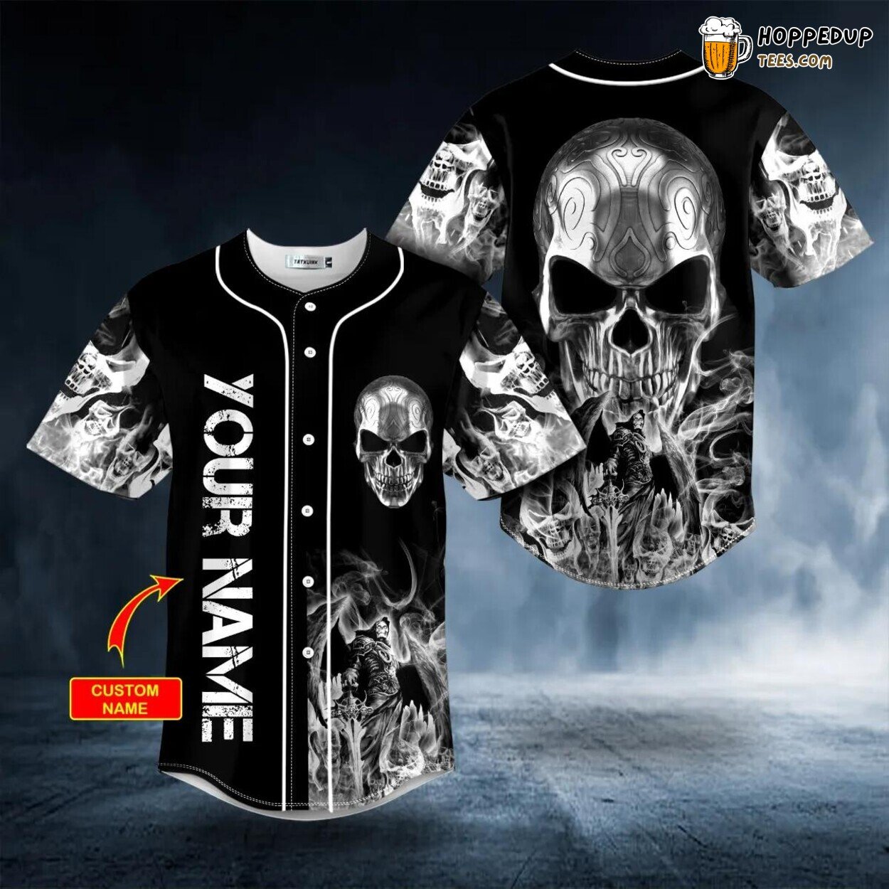 Tribal Metal Grim Reaper Flame Skull Baseball Jersey Unique Design Edition
