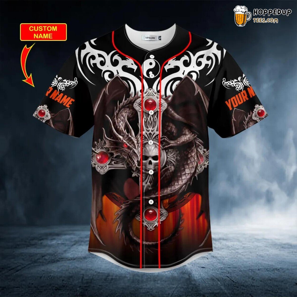 Tribal Tattoo Dragon Cross Skull Baseball Jersey Viking 3D Print Tee