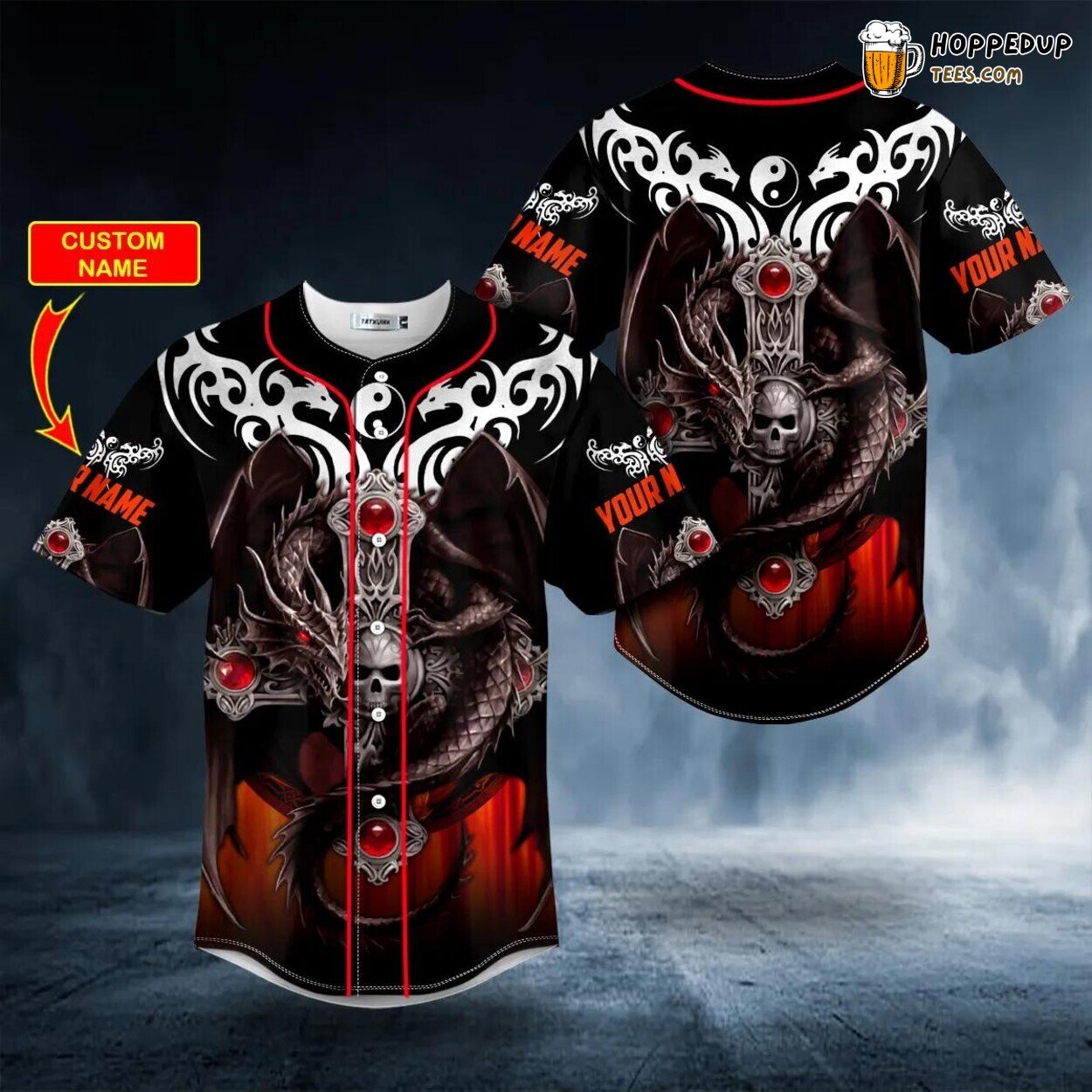 Tribal Tattoos Winged Dragon Cross Skull Baseball Jersey Unique Design