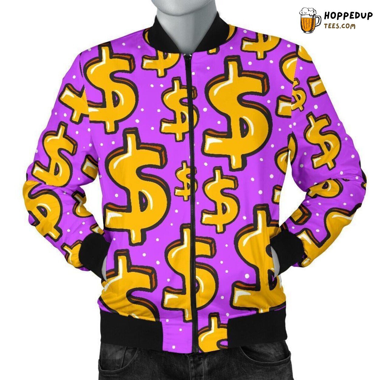 Tribute to Money Dollar Bills Men’s Bomber Jacket Distinct Pattern Display