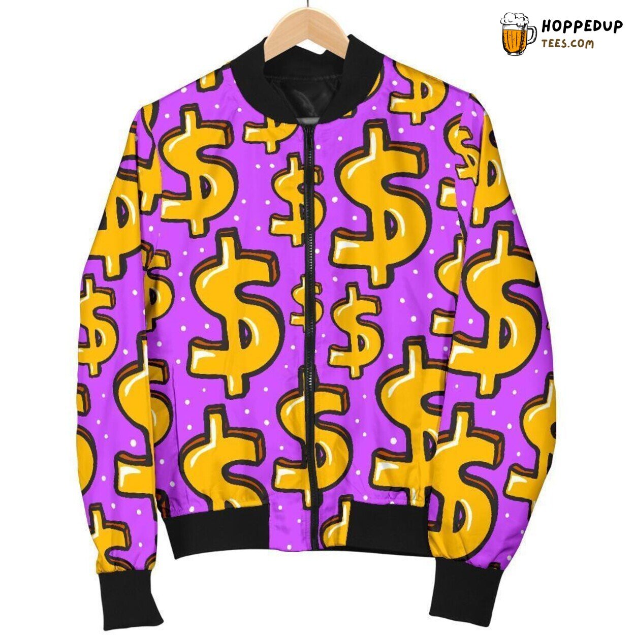 Tribute to Money Dollar Bills Men’s Bomber Jacket Distinct Pattern Display