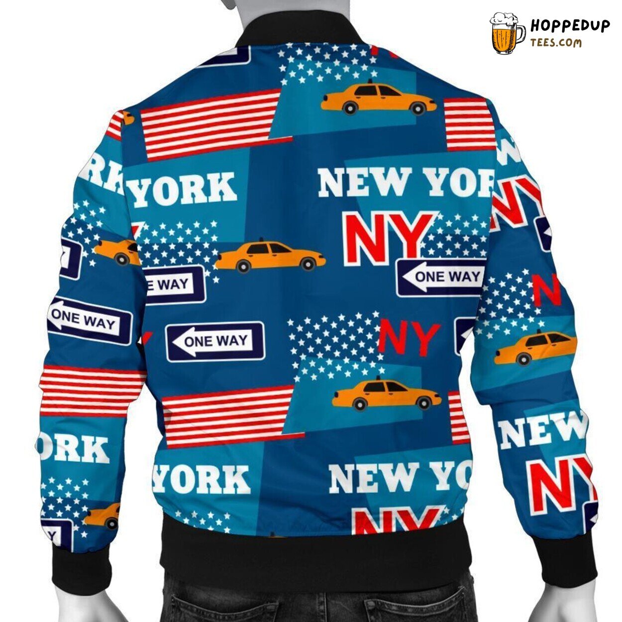 Tribute to New York City Men’s Bomber Jacket Unique Pattern Design Display