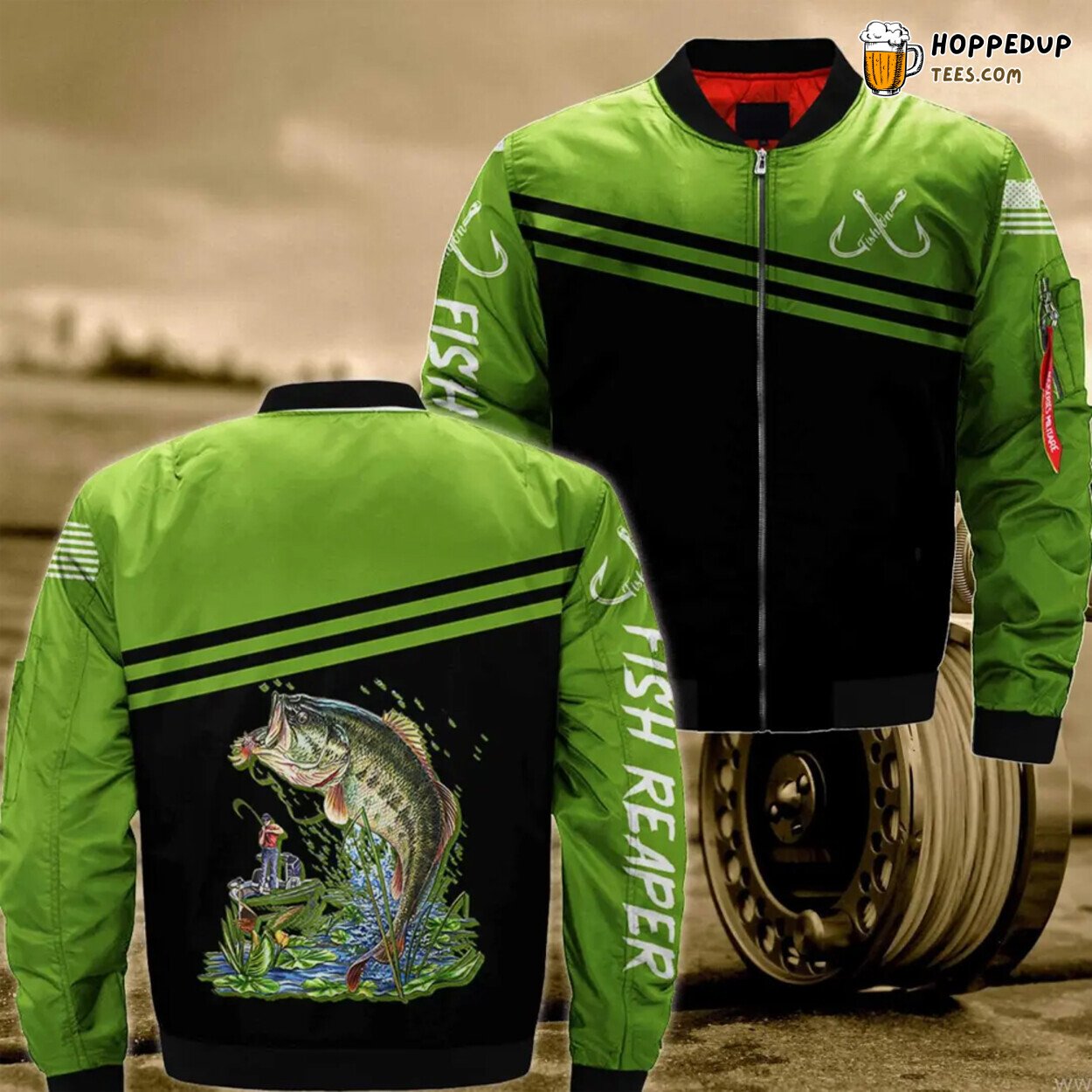 Trinity River Fishing Graphic Large Mouth Bass Gift Bomber Jacket