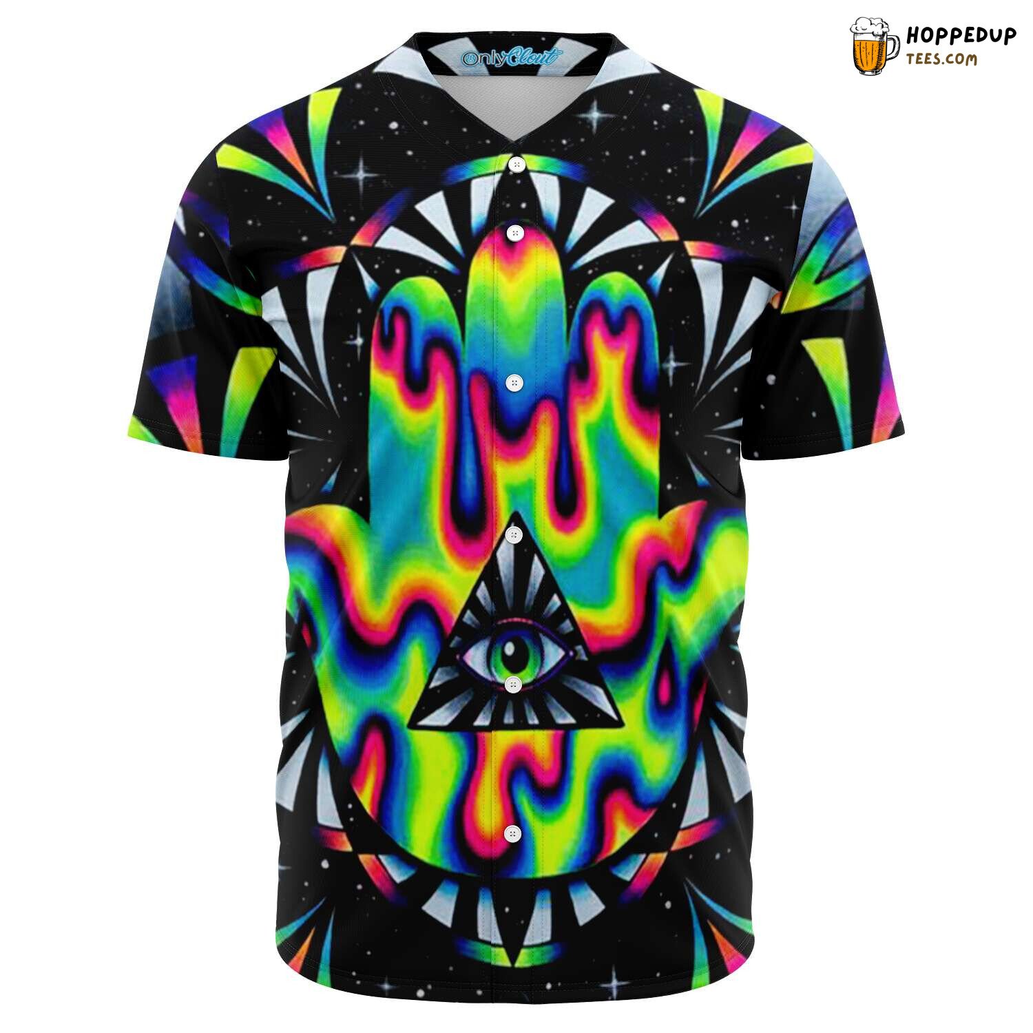 Trippy Hamsa Acid Pattern 3D Printed Baseball Jersey Spiritual Graphic