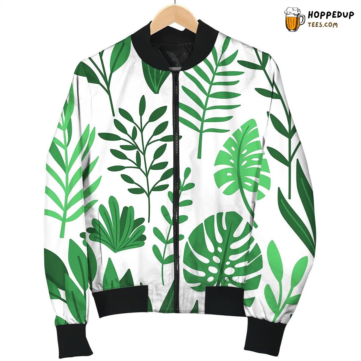 Tropic Palm Green Leaves Pattern Bomber Jacket