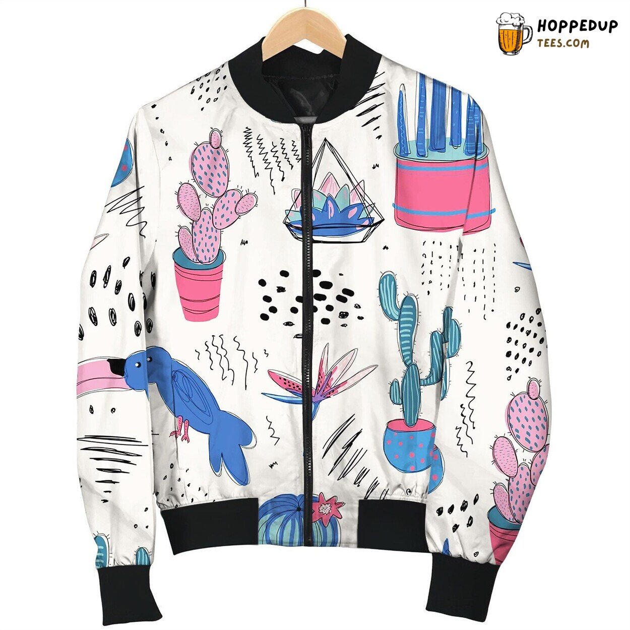 Tropical Abstract Seamless Pattern With Cactuses Bomber Jacket