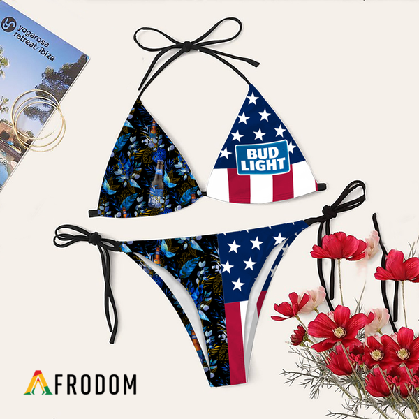 Tropical American Flag Bud Light Bikini Set Swimsuit Beach HU