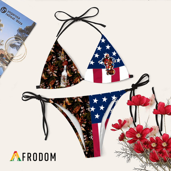 Tropical American Flag Captain Morgan Bikini Set Swimsuit Beach HU