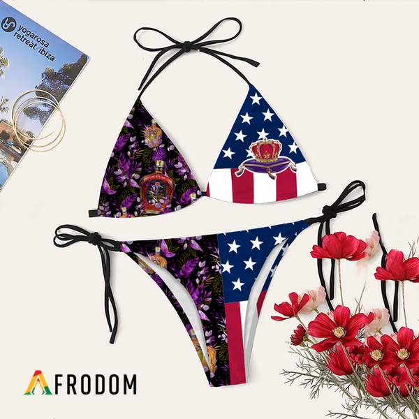 Tropical American Flag Crown Royal Bikini Set Swimsuit Beach HU