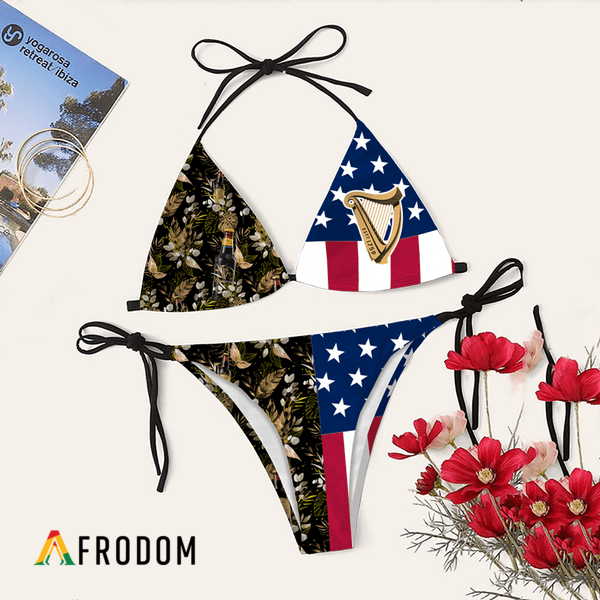 Tropical American Flag Guinness Bikini Set Swimsuit Beach HU