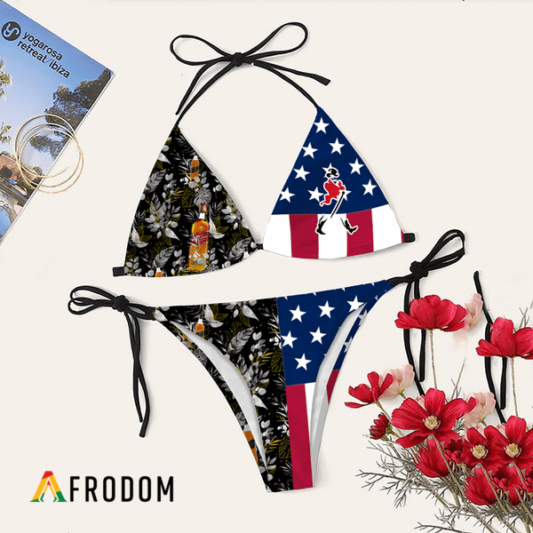 Tropical American Flag Johnnie Walker Bikini Set Swimsuit Beach HU
