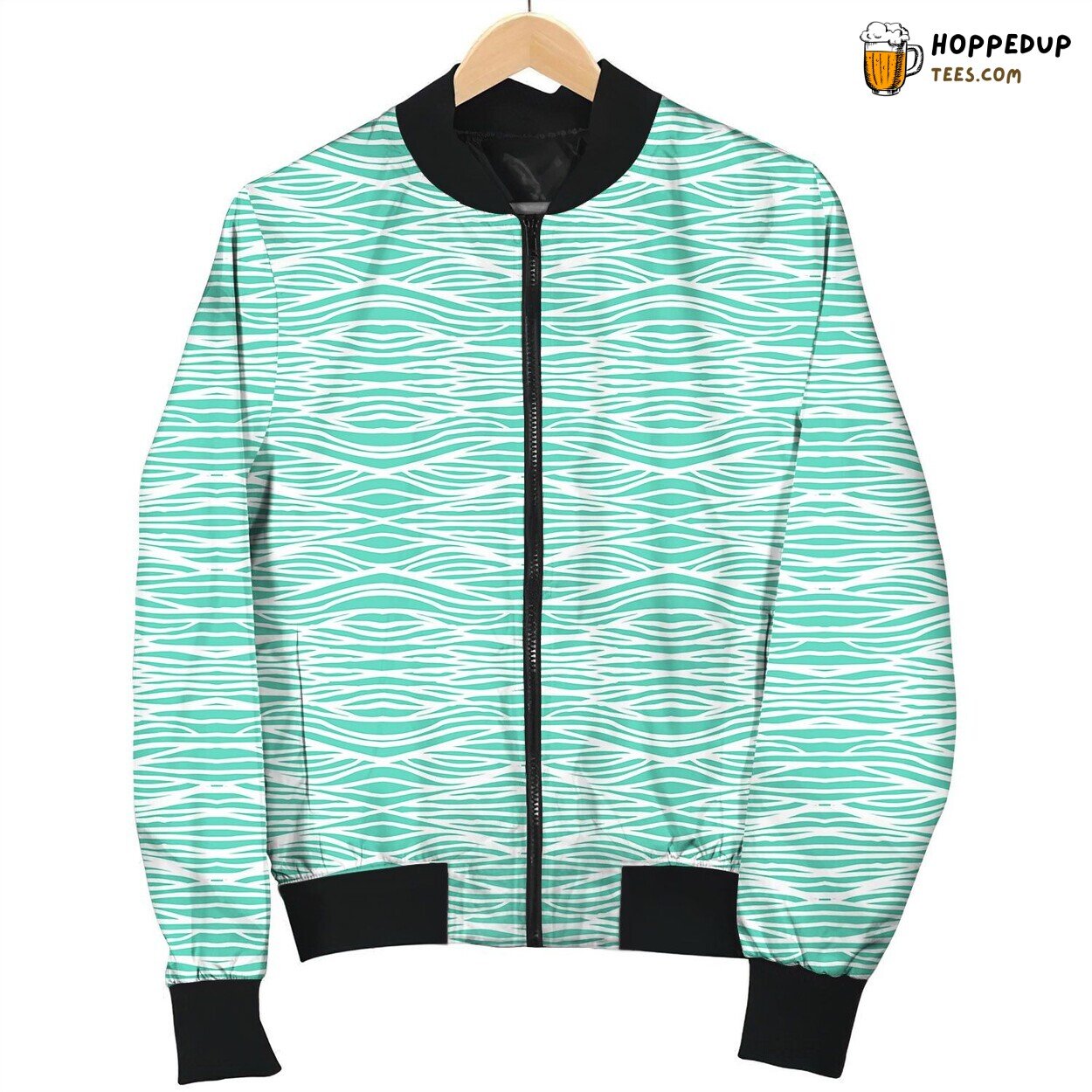 Tropical Aqua Blue Pattern With Smooth Waves Bomber Jacket