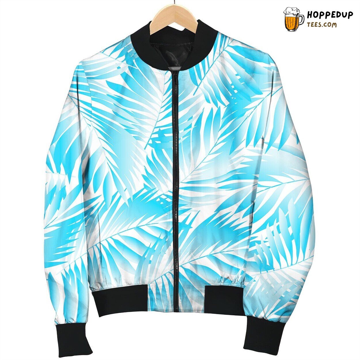 Tropical Aqua Leaves In A Seamless Pattern Bomber Jacket