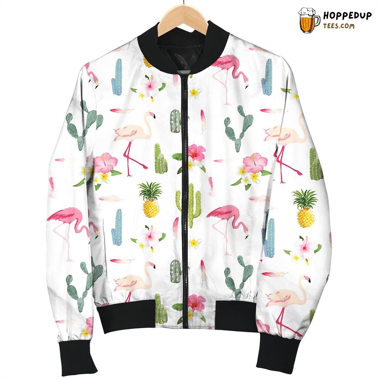 Tropical Background Flamingo Bird Cactus Bomber Jacket