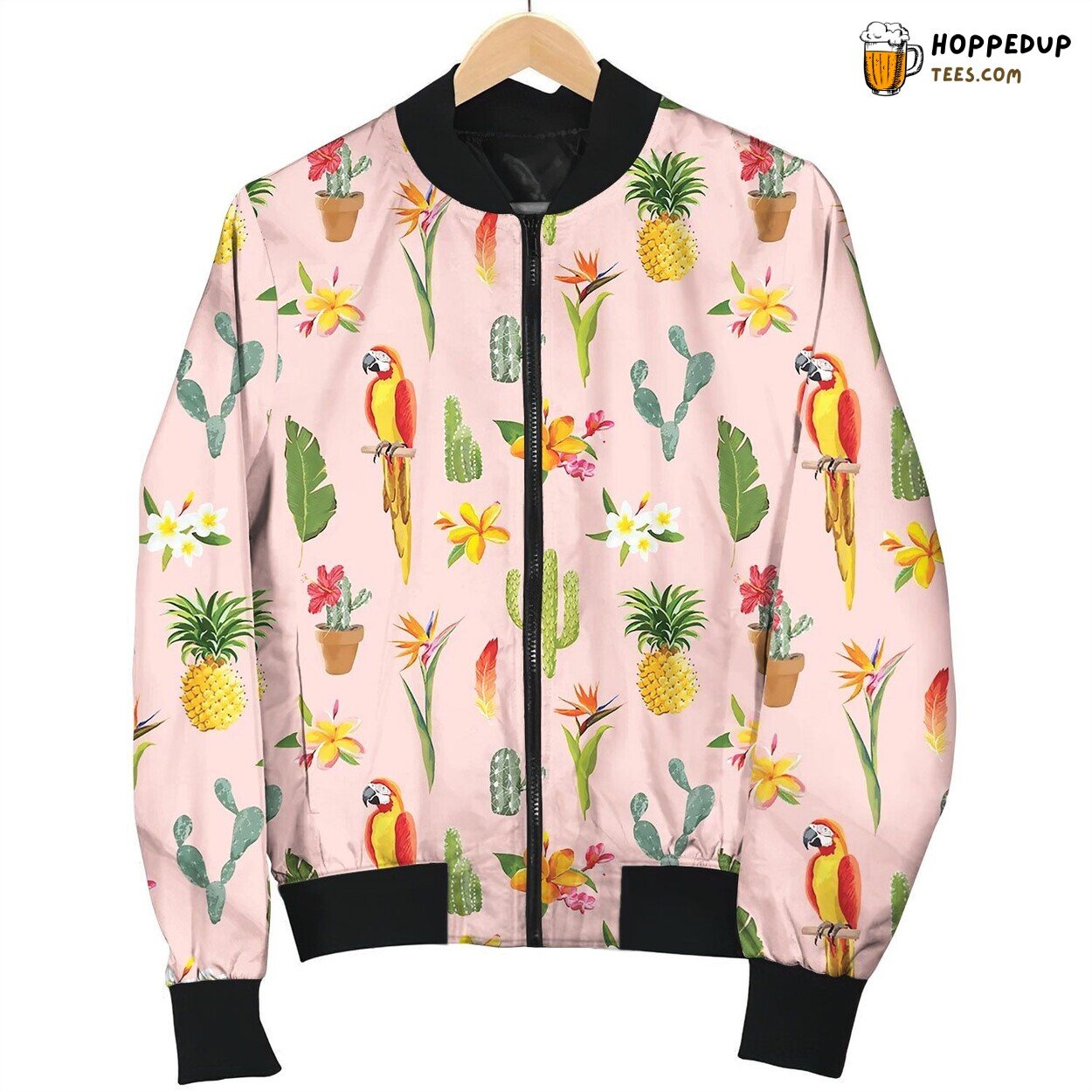 Tropical Background Parrot Bird Cactus Bomber Jacket