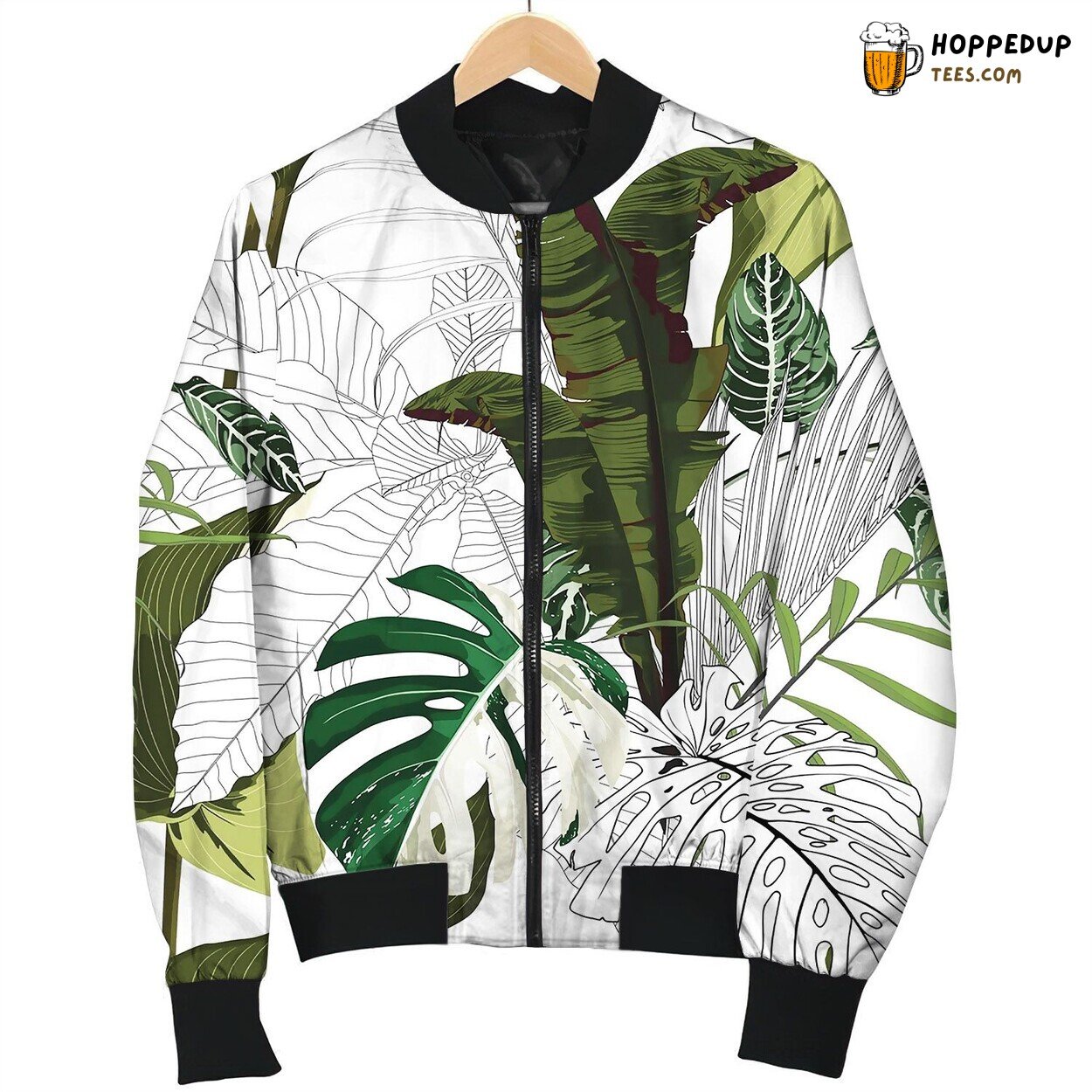 Tropical Bamamas Monstera Leaves Bomber Jacket