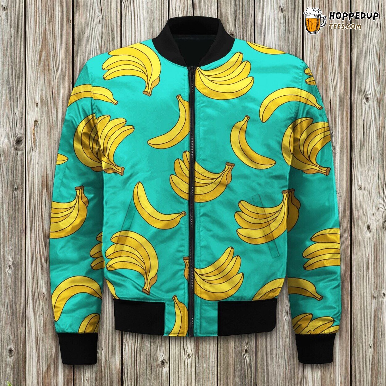 Tropical Banana Imprint Winter Bomber Jacket Tailored Unique Elegance Look