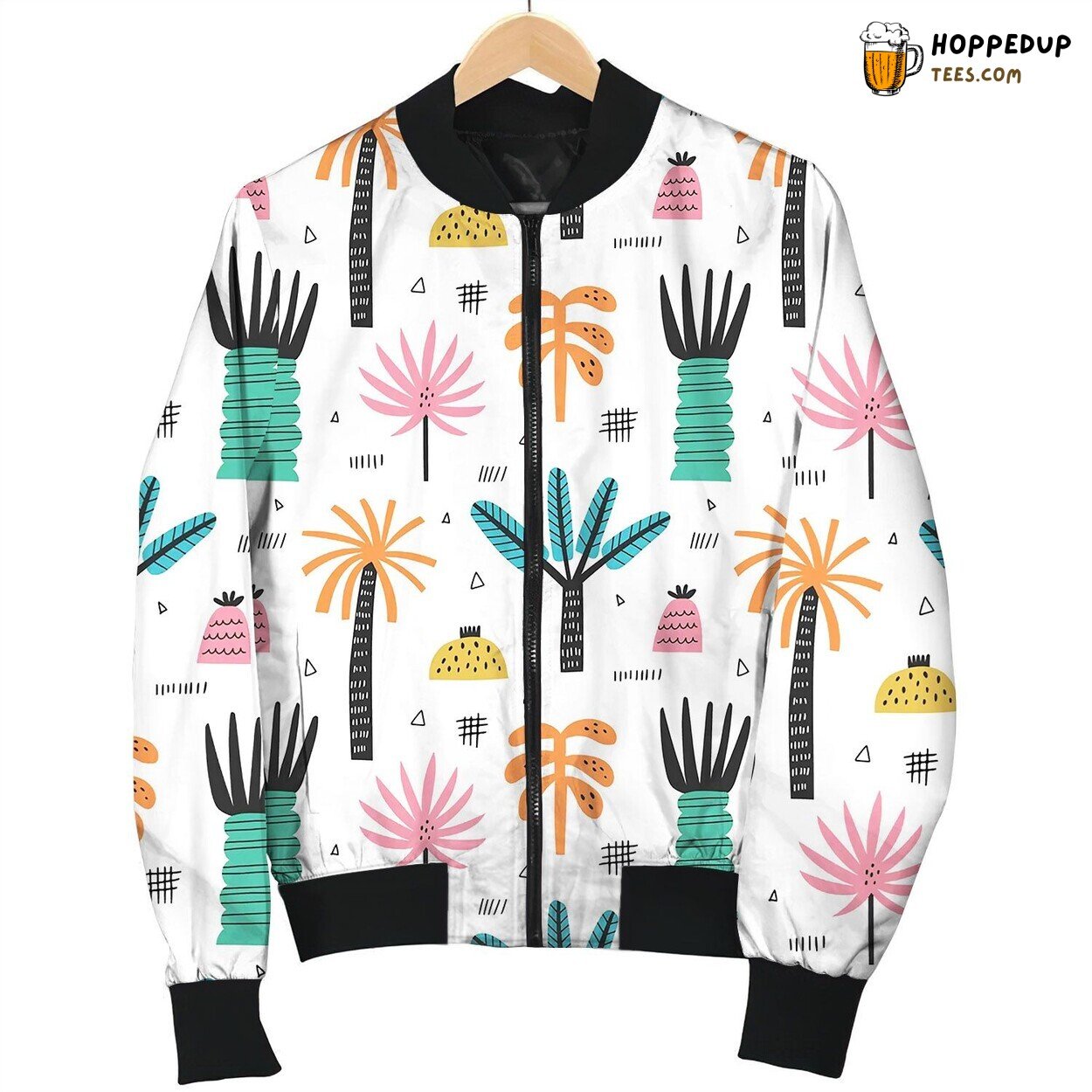 Tropical Beach Palm Trees Seamless Pattern Bomber Jacket
