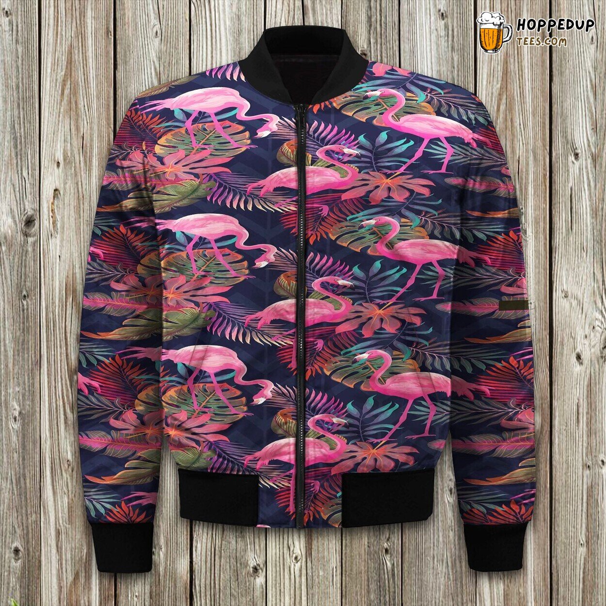 Tropical Beauty Flamingo Design Winter Bomber Jacket Beach Vibes