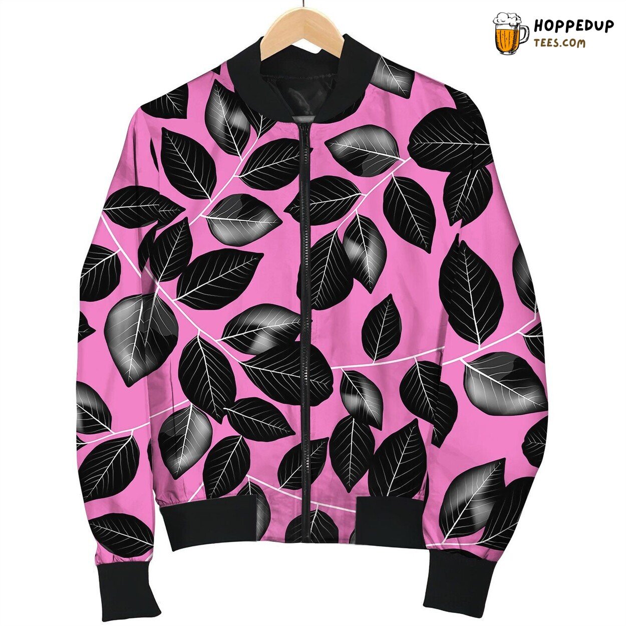 Tropical Black Leaves In A Seamless Pattern Bomber Jacket