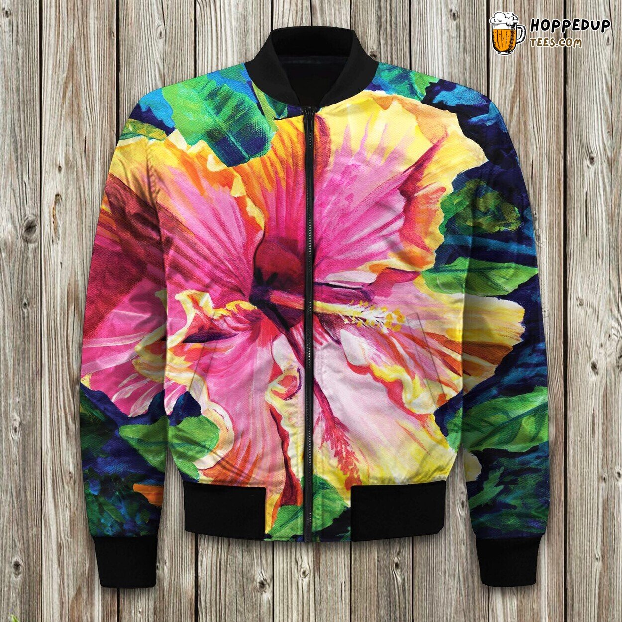 Tropical Bliss Hibiscus Bomber Jacket