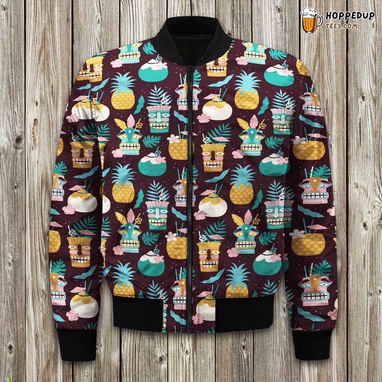 Tropical Bliss Tiki Fruit Design Winter Bomber Jacket Island Vibes Fashion Touch