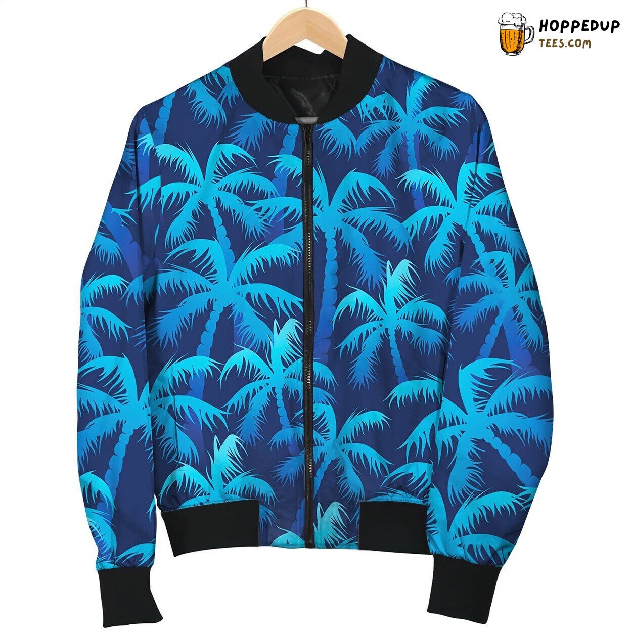 Tropical Blue Palm Forest In A Seamless Pattern Bomber Jacket
