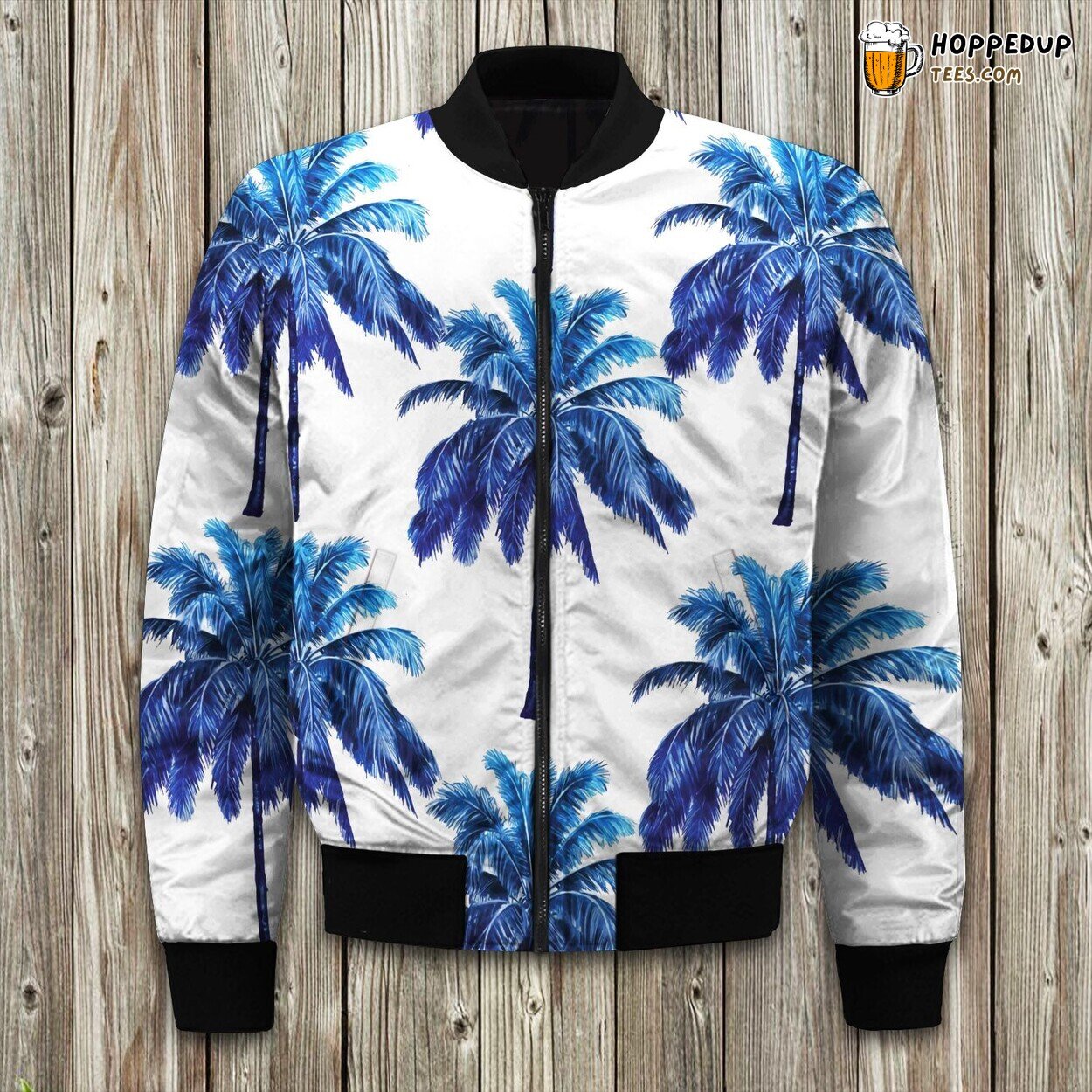 Tropical Blue Palm Tree Winter Bomber Jacket Beach Vibes Illustrated