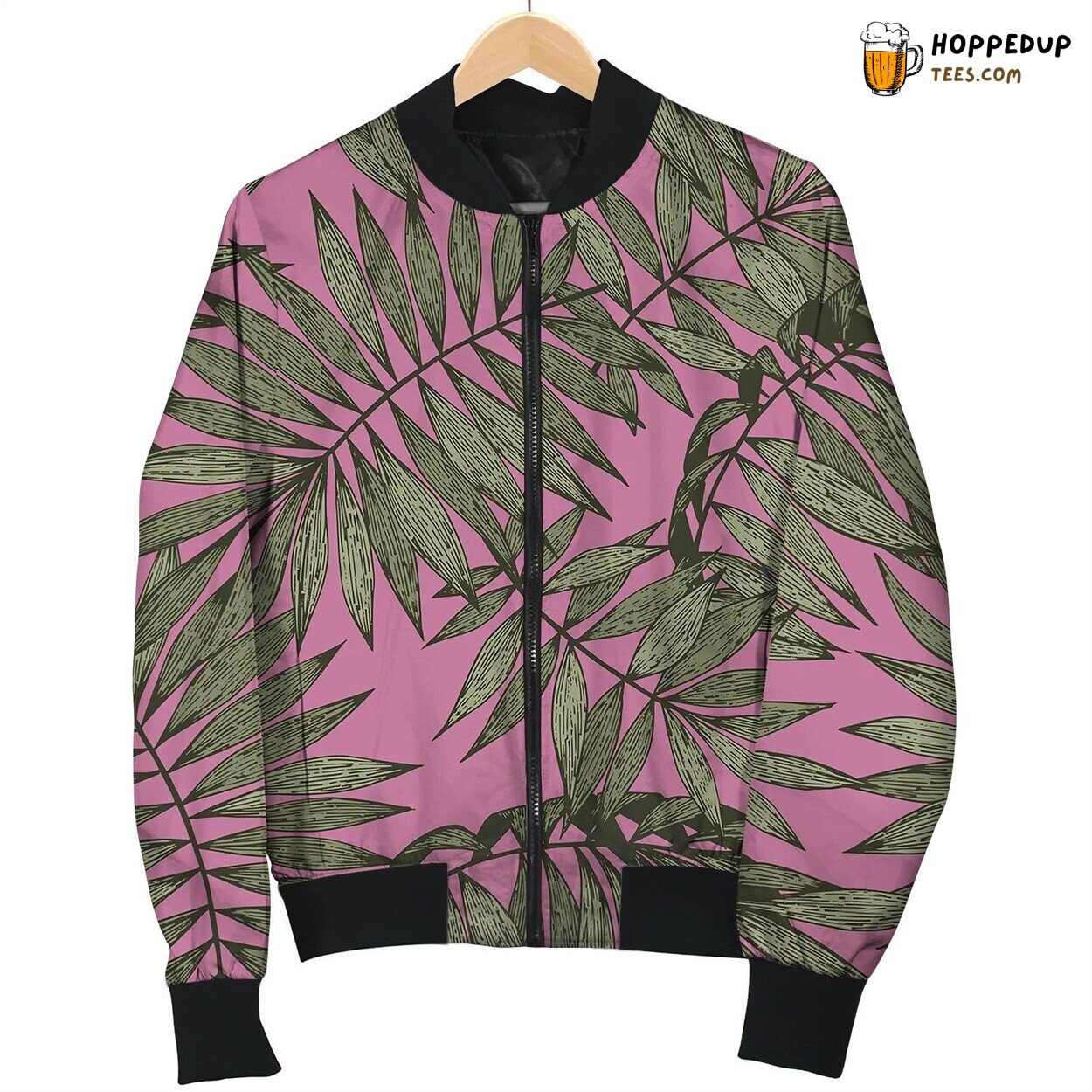 Tropical Branches On A Pink Background Seamless Bomber Jacket