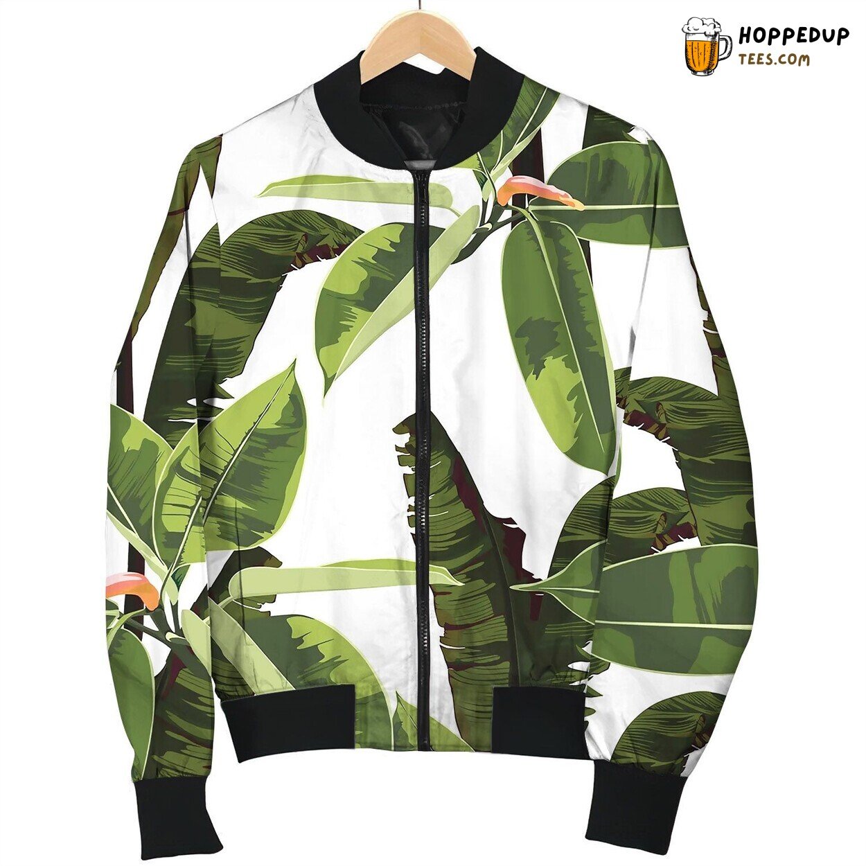Tropical Bright Ficus Elastic And Bananas Leaves Bomber Jacket